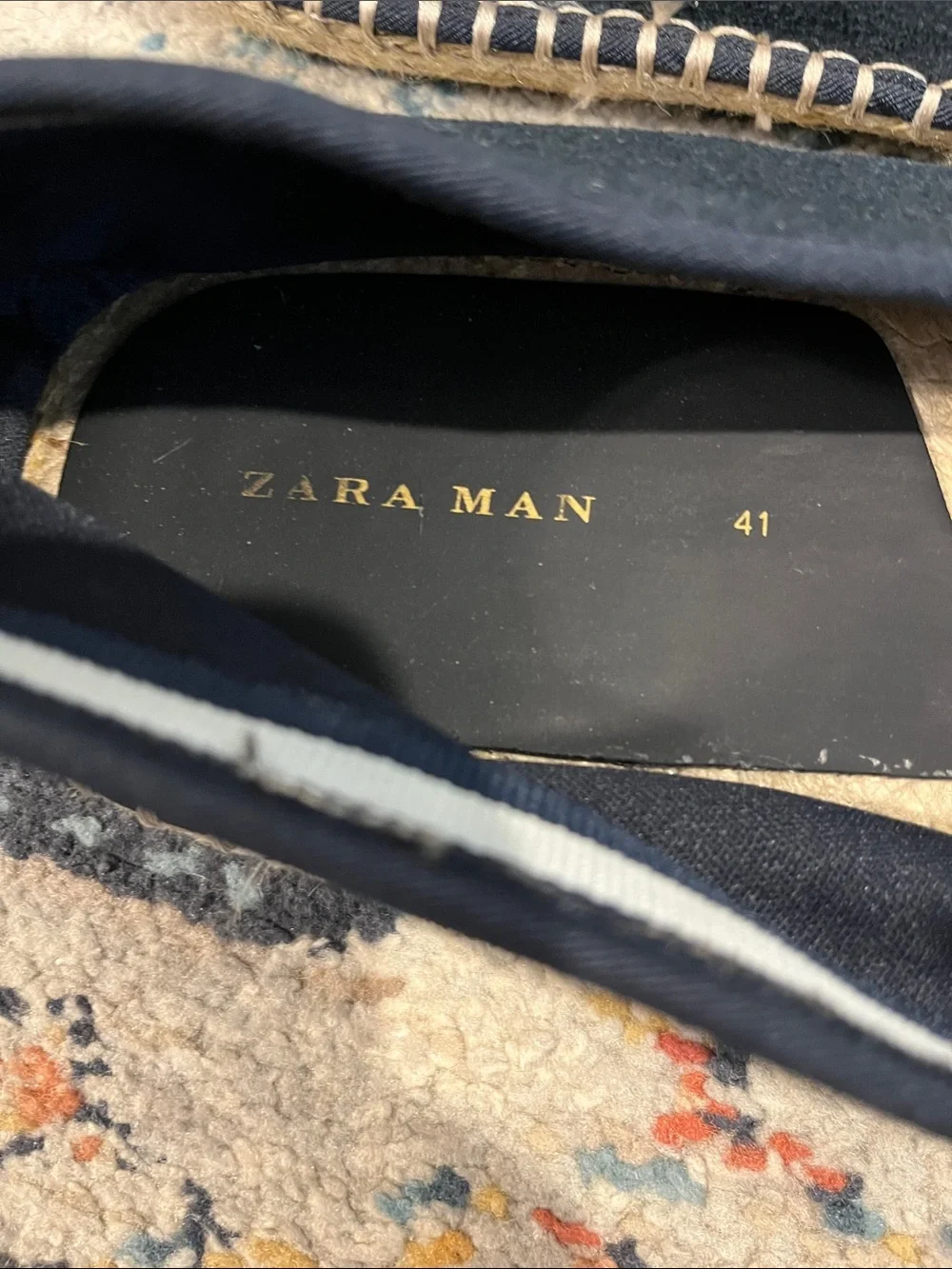 Zara Navy Suede Slip-On Espadrilles with Striped Heel Tab